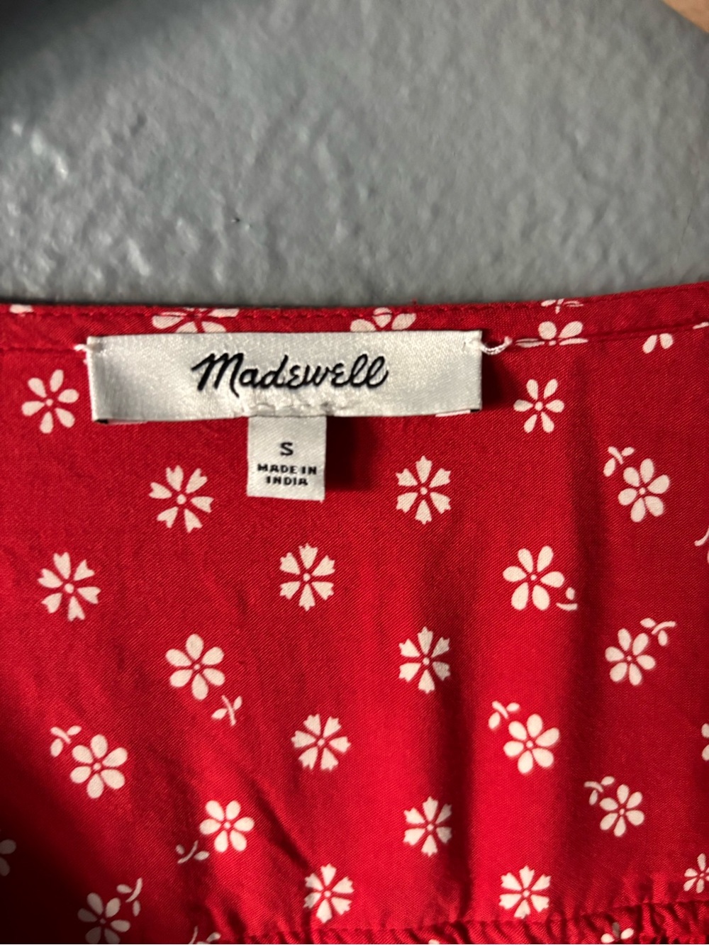 Madewell Red Floral Smocked Puff Sleeve Mini Dress Small - Picture 9 of 10